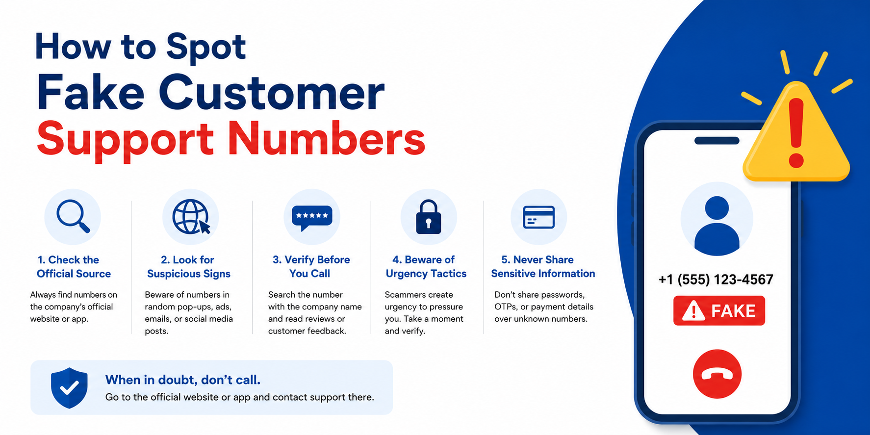 How can you spot fake customer support numbers?